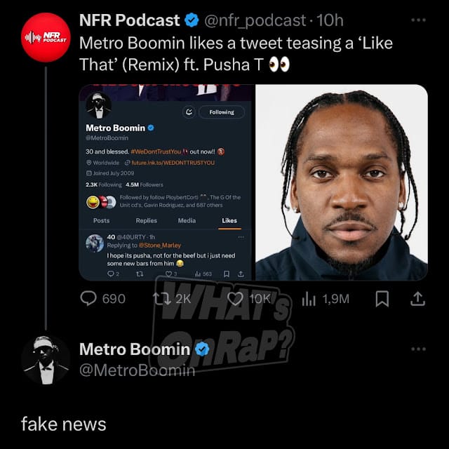 Metro boomin tweet comment denies pasha t’s involvement in like that diss
