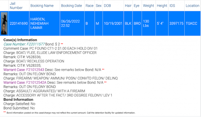 AFTER LEADING MIAMI POLICE ON A JET SKI CHASE, WAS ARRESTED.