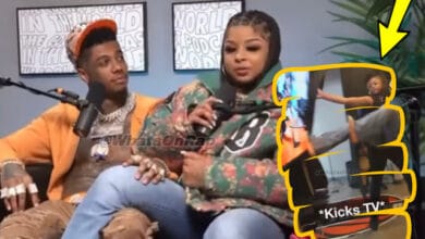 Chrisean Rock kicks in TV After Forcibly Being Removed From Blueface Interview - WhatsOnRap Chrisean Rock had a complete meltdown during No Jumper interview and Blueface had to get security to kick her out