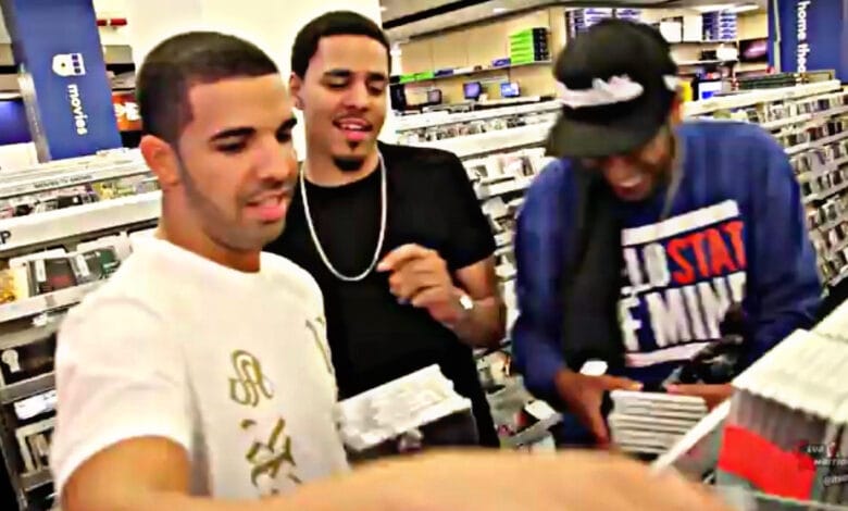 Drake and J. Cole Stock Up on Born Sinner CDs in Throwback Clip