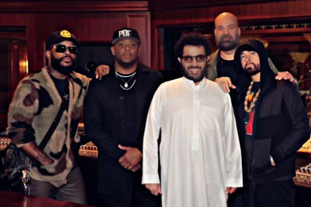 Eminem, Royce 5'9, Mr. Porter and Turki Al-Sheick in the studio in Saudi Arabia - WhatsOnRap Eminem Joins Boxing Legends at Ngannou vs. Fury Showdown in Riyadh