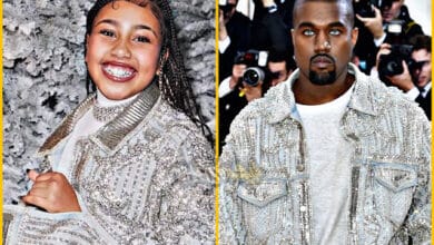North West Sports Kanye's 2016 Met Gala Balmain Denim Jacket at Kardashian Christmas Eve Party | WhatsOnRap North West