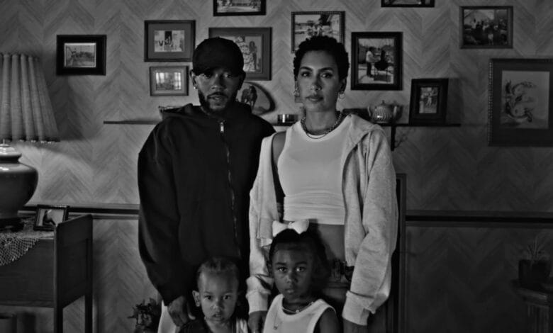 Kendrick Lamar dancing with fiancée Whitney Alford and their kids in the “Not Like Us” music video.